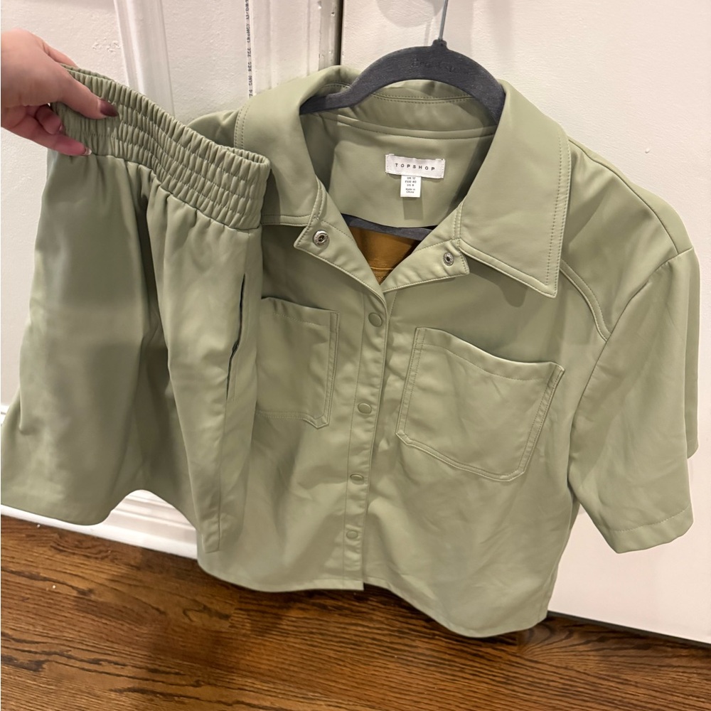 Green Short Sleeve Shirt and Shorts Set